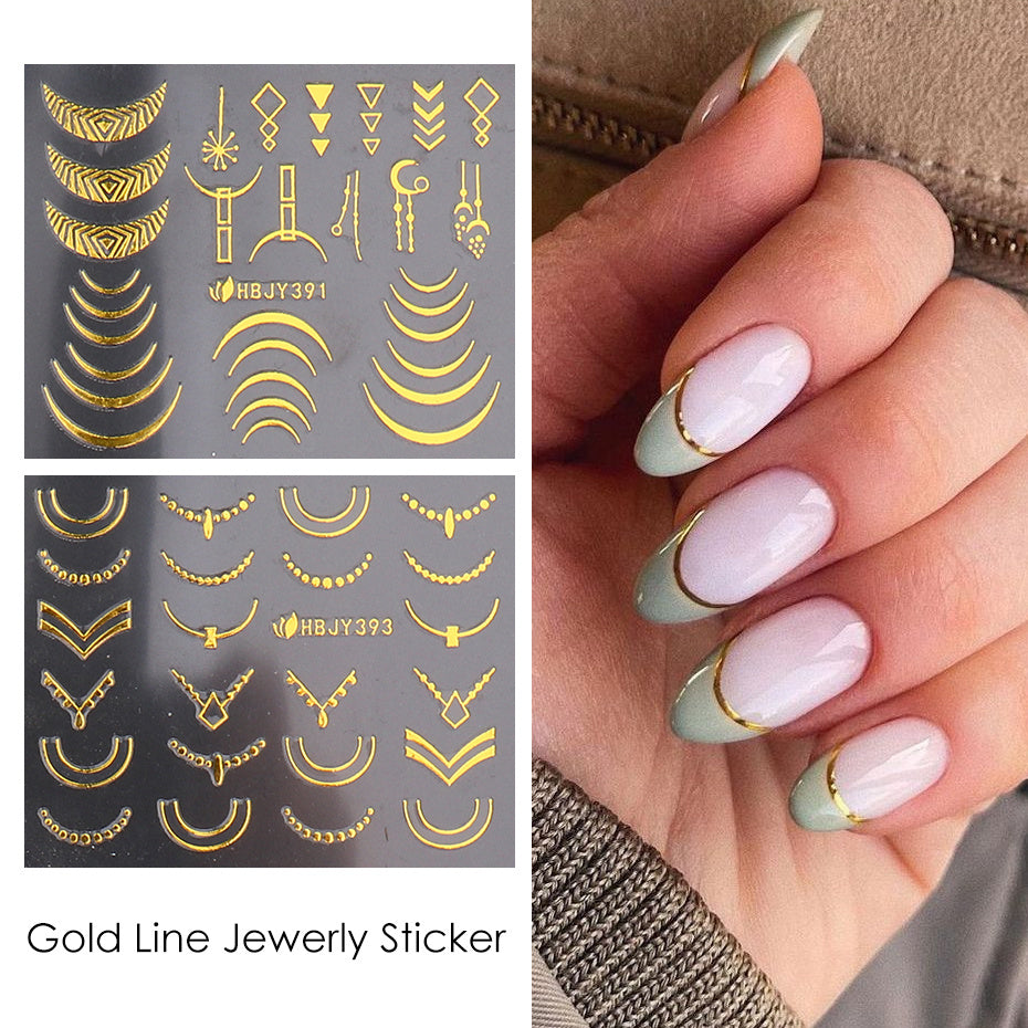 12 Sheets Nail Stickers Bronzing Flower Leaf Lace Geometry Line Nail Art Sliders