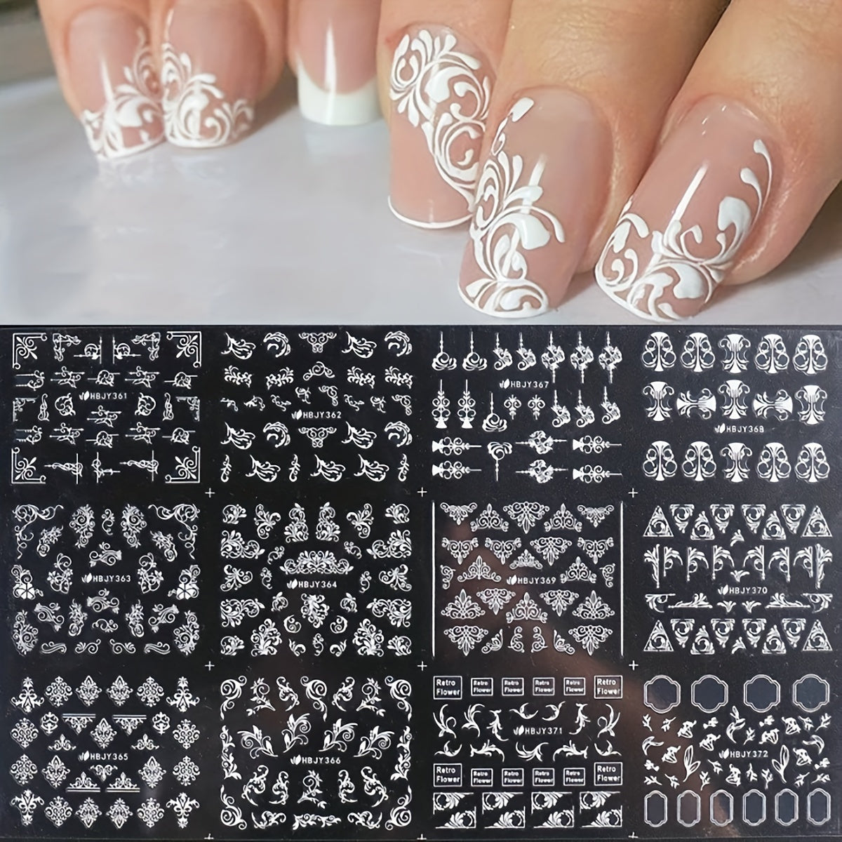 12 Sheets Nail Stickers Bronzing Flower Leaf Lace Geometry Line Nail Art Sliders
