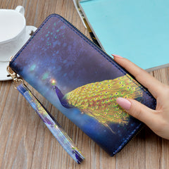 Peacock Print Long Wallet Clutch Purse Wrist Phone Bag