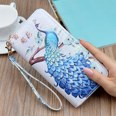 Peacock Print Long Wallet Clutch Purse Wrist Phone Bag