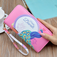 Peacock Print Long Wallet Clutch Purse Wrist Phone Bag