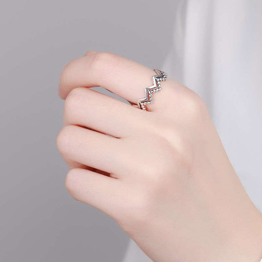 S925 Geometric Wave Pattern Ring Vintage Round Bead Open Ring Funky Finger Ring