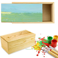 2 Pack Unfinished Wood Storage Box Slide Lid Natural Case Container DIY Craft