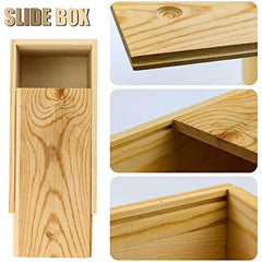2 Pack Unfinished Wood Storage Box Slide Lid Natural Case Container DIY Craft