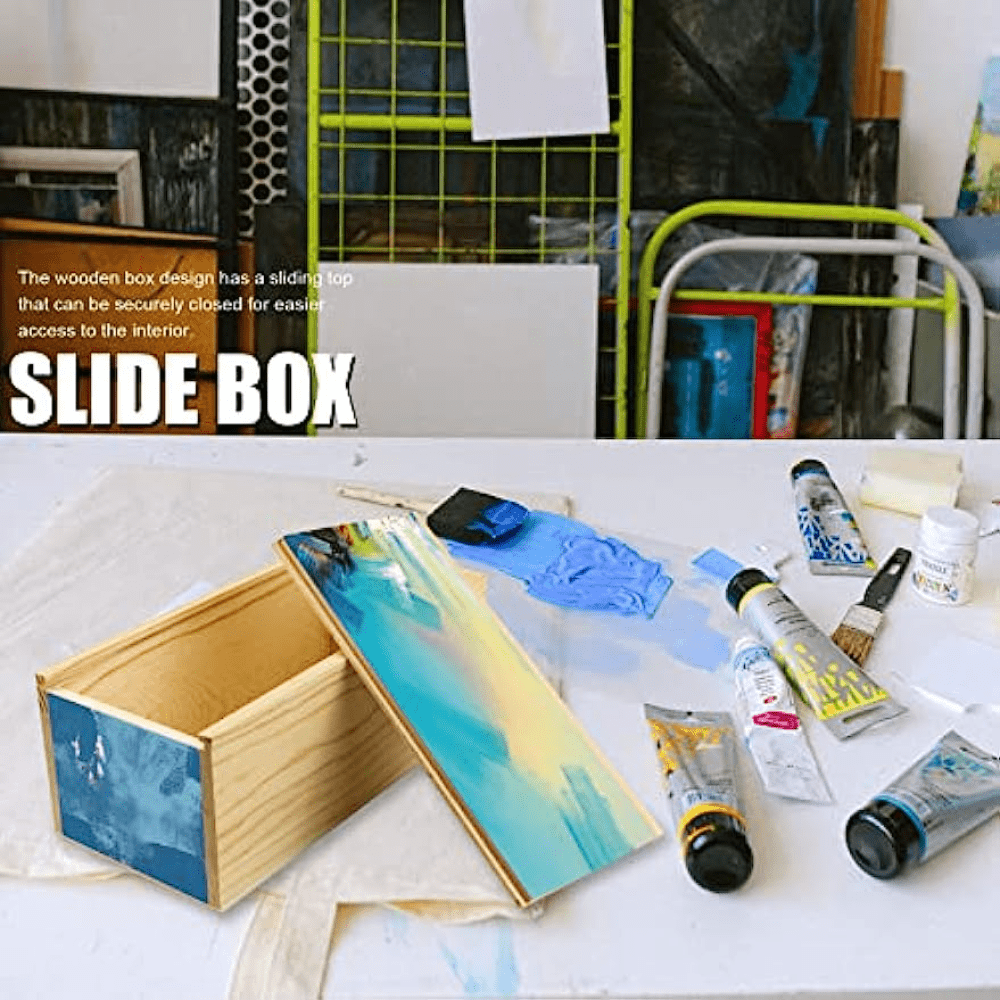 2 Pack Unfinished Wood Storage Box Slide Lid Natural Case Container DIY Craft