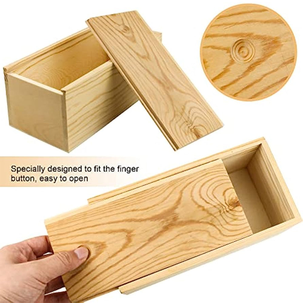 2 Pack Unfinished Wood Storage Box Slide Lid Natural Case Container DIY Craft