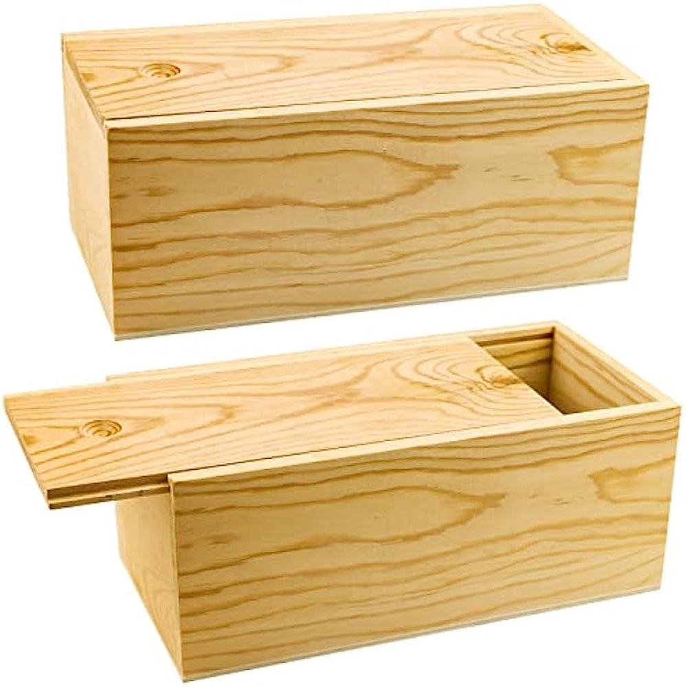 2 Pack Unfinished Wood Storage Box Slide Lid Natural Case Container DIY Craft