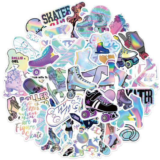 50pcs Cartoon Laser Skating Stickers Fun Waterproof DIY Room Decoration