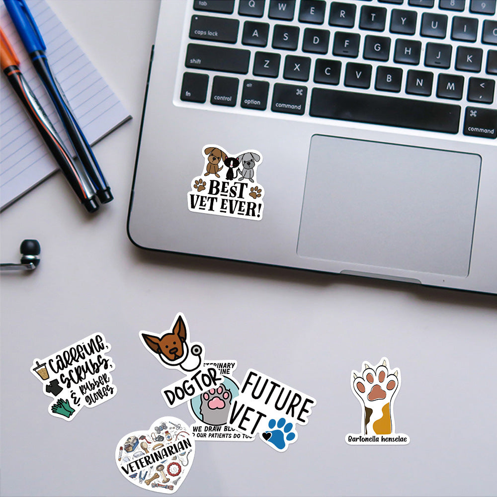 50 Cartoon Vet Stickers Waterproof Reusable DIY Room Decor Phone Computer