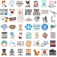 50 Cartoon Vet Stickers Waterproof Reusable DIY Room Decor Phone Computer
