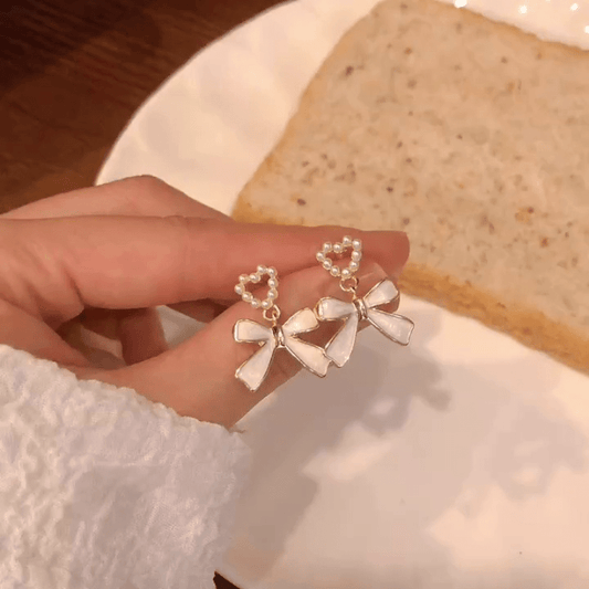Bowknot Silvery Needle Golden Earrings