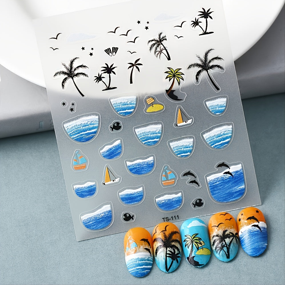 5D Summer Sea Beach Nail Art Stickers Self Adhesive Decals