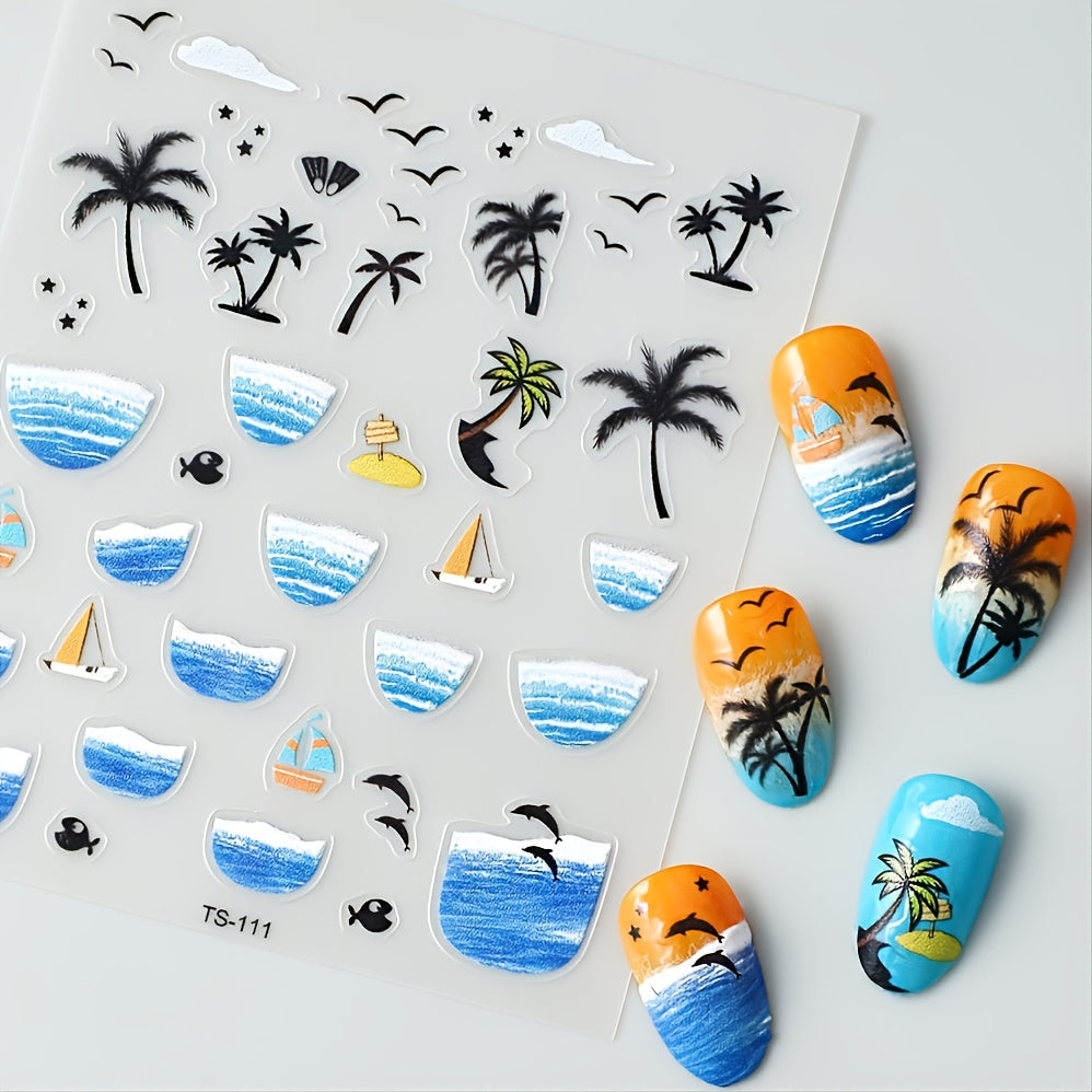 5D Summer Sea Beach Nail Art Stickers Self Adhesive Decals