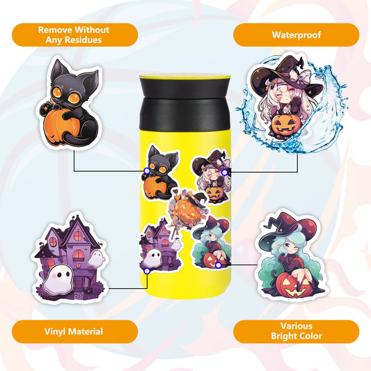 50pcs Halloween Pumpkin Stickers Vinyl Waterproof Scrapbook Stickers
