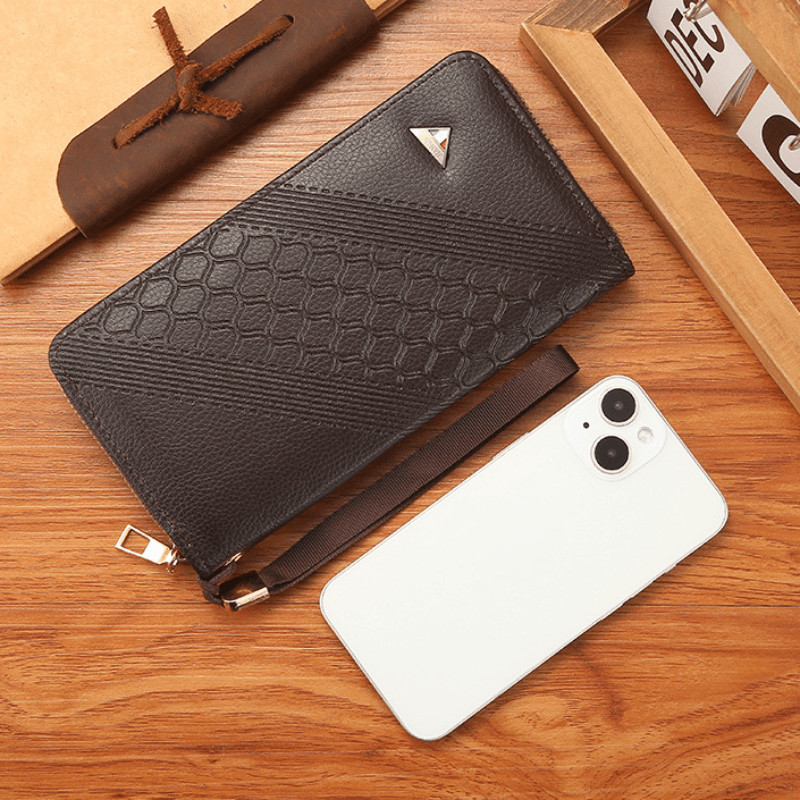 Men's Leather Zipper Handbag Wallet Clutch Bag Phone Bag