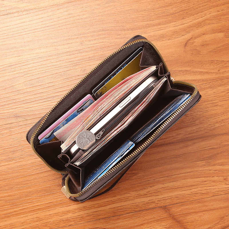 Men's Leather Zipper Handbag Wallet Clutch Bag Phone Bag