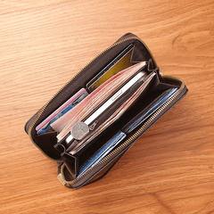Men's Leather Zipper Handbag Wallet Clutch Bag Phone Bag