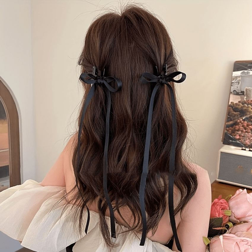 2pcs Braided Hair Ribbon Bow Hair Clip for Girls