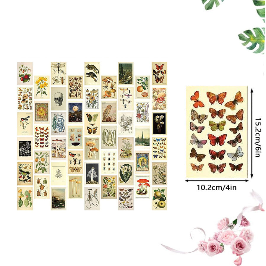 50pcs Vintage Collection Postcards Set Retro Style Plants Butterfly Mushroom