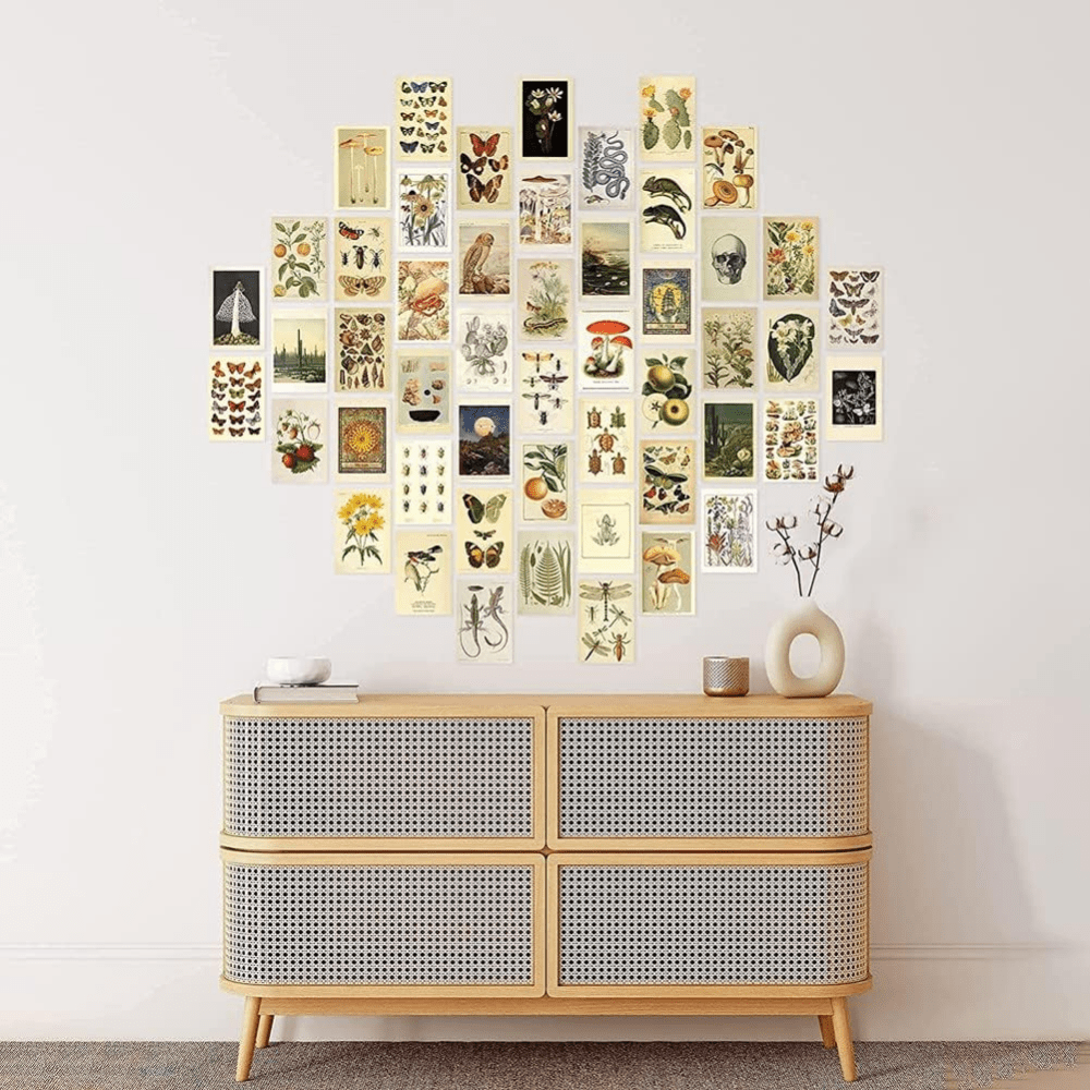 50pcs Vintage Collection Postcards Set Retro Style Plants Butterfly Mushroom