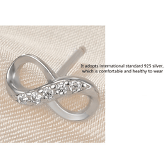 S925 Silver Infinite Symbol Stud Earrings Cubic Zirconia Decor Jewelry
