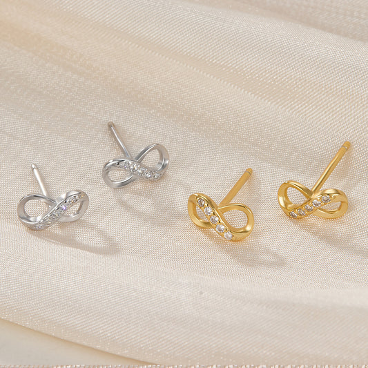 S925 Silver Infinite Symbol Stud Earrings Cubic Zirconia Decor Jewelry