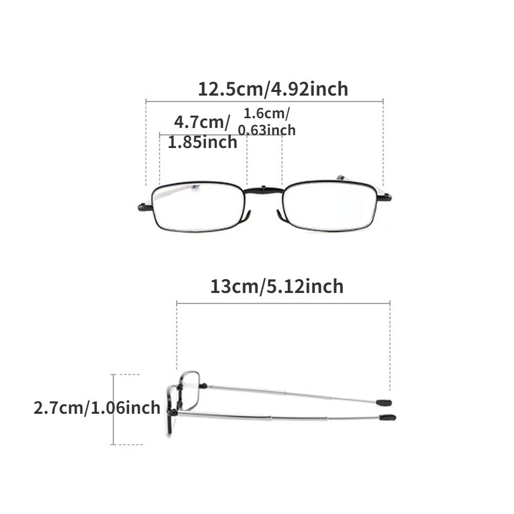 Foldable Metal Full Frame Presbyopia Glasses 150-350 Zipper Bag