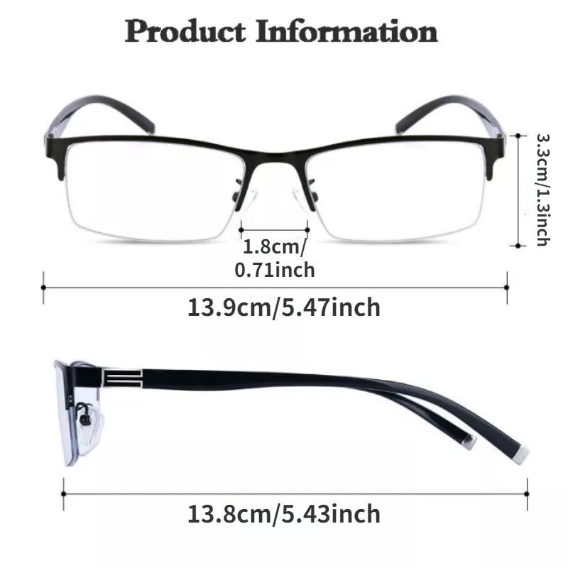 Presbyopia Hyperopia Half Frame Glasses 100-400 Lens With Case