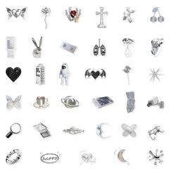66pcs Silvery Series Stickers Fun Waterproof Reusable DIY Room Decoration