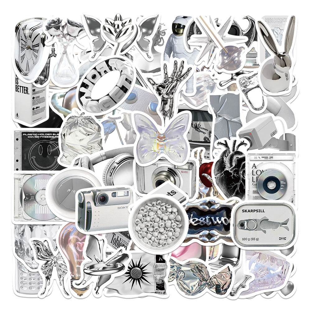 66pcs Silvery Series Stickers Fun Waterproof Reusable DIY Room Decoration