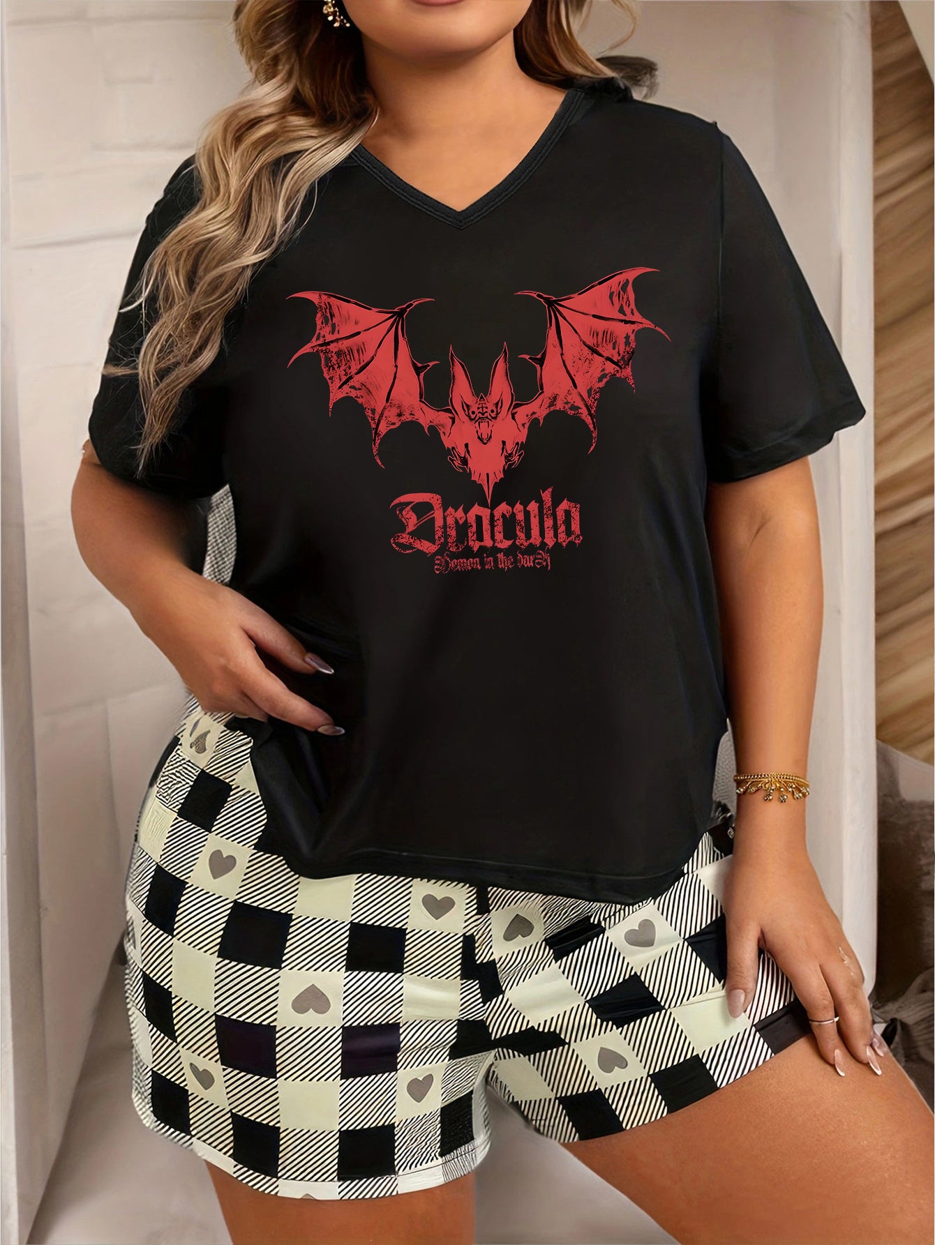  Gothic Loungewear Top Women's Bat Print Short SL