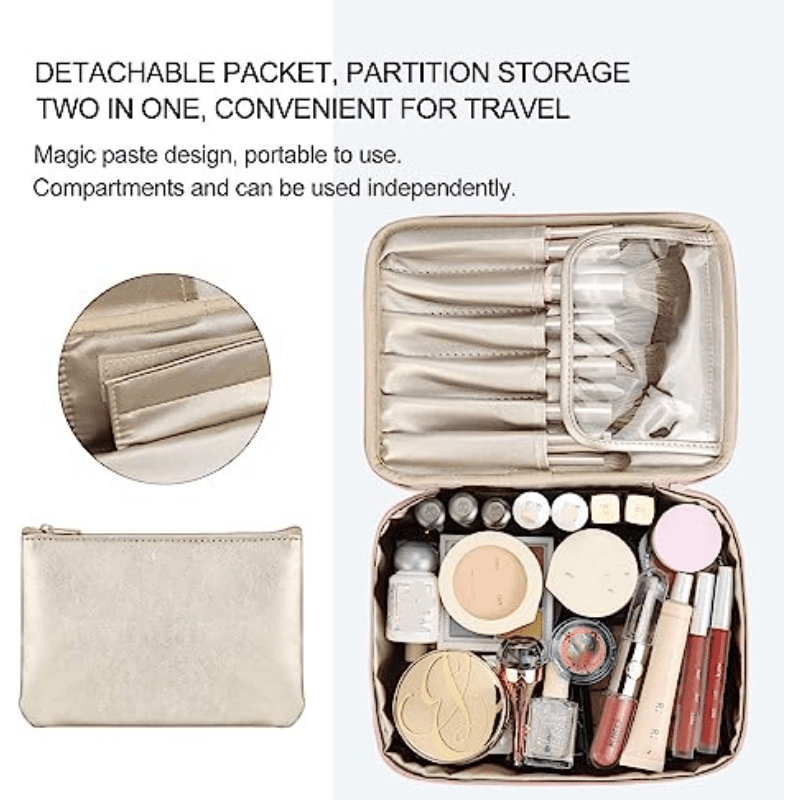 Travel Makeup Bag with Handle and Brush Holder