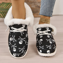 Women's Skull Print Snow Boots Plush Lined Halloween Ankle Boots