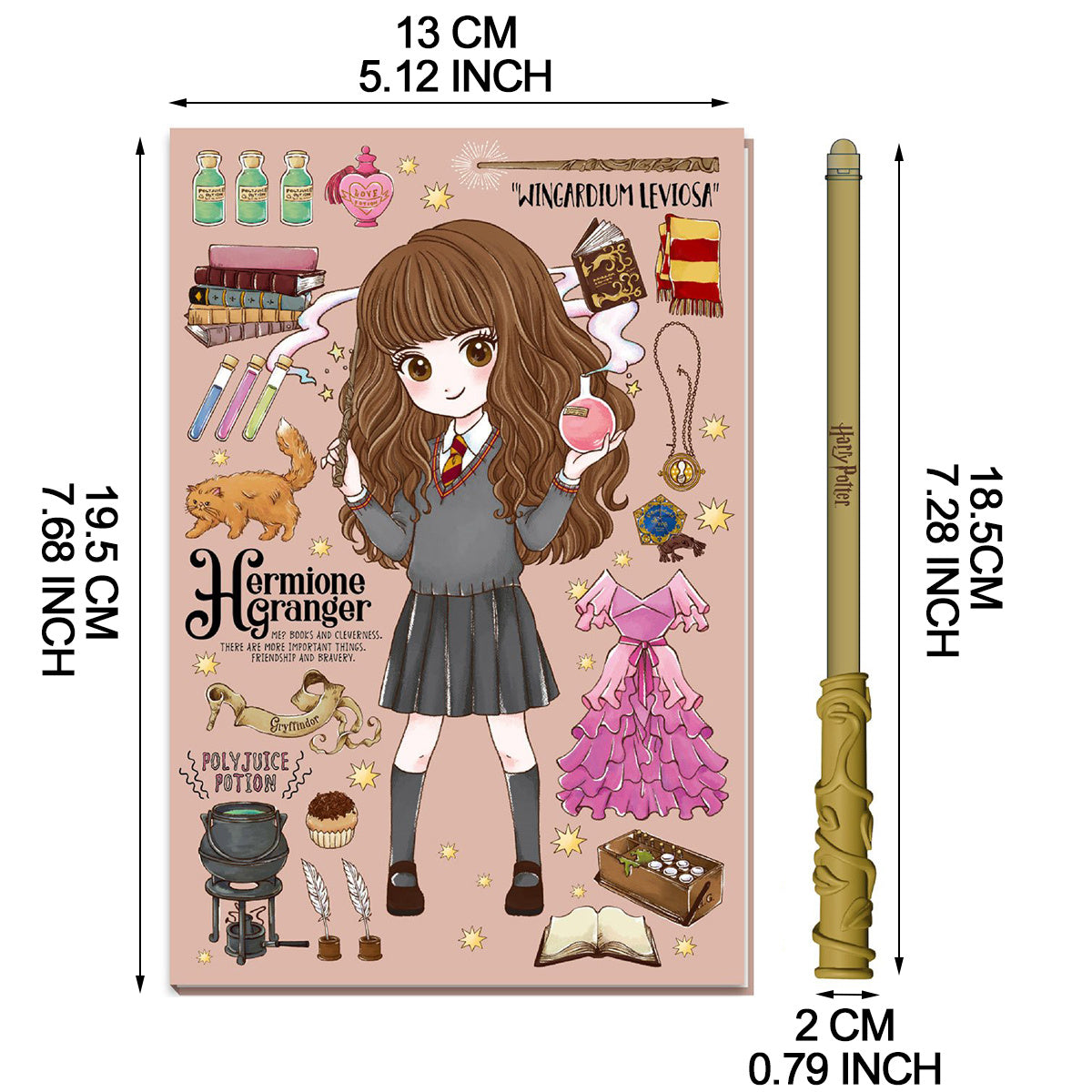 Hermione Granger Journal 100 Pages With Wand Pen For Muggles, Witches & Wizards