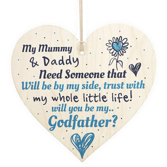 Godmother Godfather Wooden Heart Plaque Goddaughter Godson