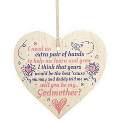 Godmother Godfather Wooden Heart Plaque Goddaughter Godson