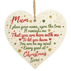 Mum Memorial Christmas Tree Bauble Decoration Wooden Heart Sign