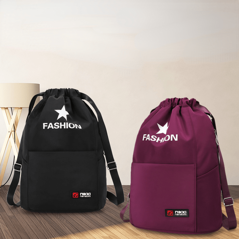 Drawstring Gym Bag Lightweight Nylon Backpack Bundle Pocket