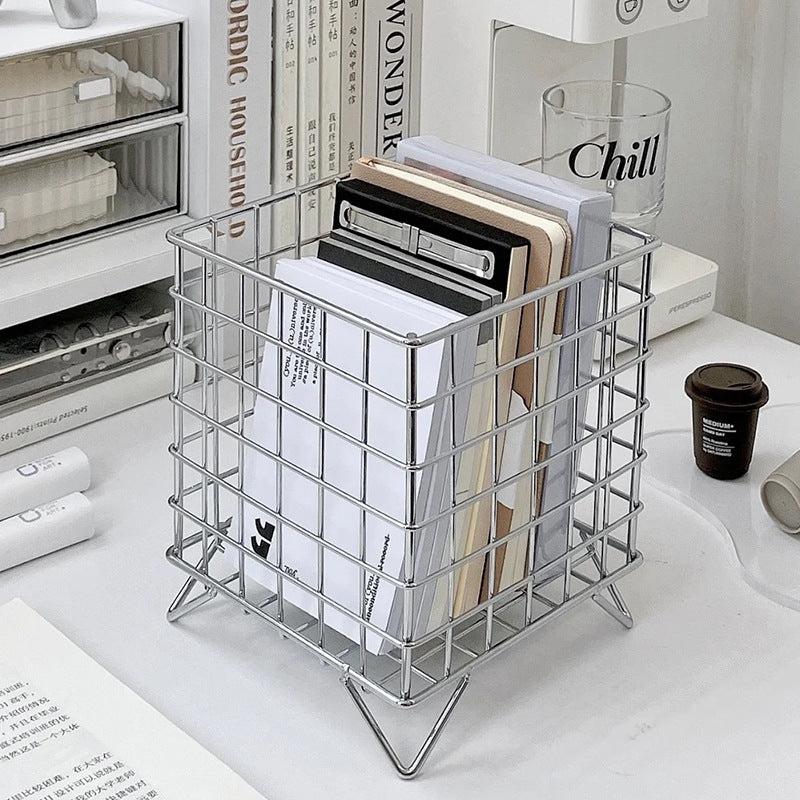 Iron Storage Rack Desktop Book Pen Storage Box Large Capacity Basket