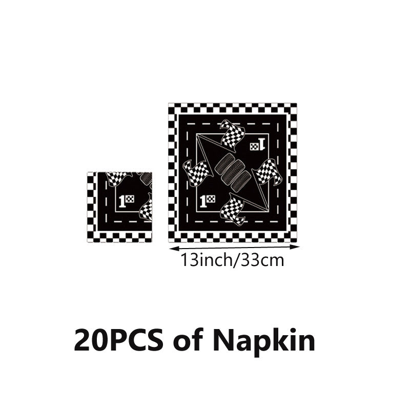 20pcs Checkered Racing Party Tableware Set - Race Car Themed Paper Plates, Napki