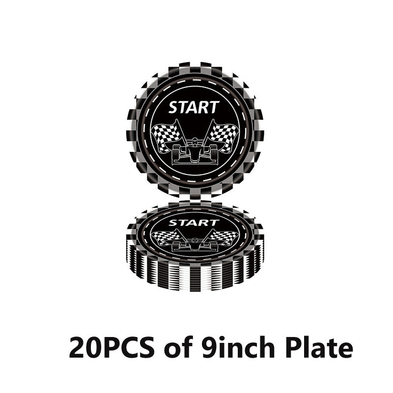 20pcs Checkered Racing Party Tableware Set - Race Car Themed Paper Plates, Napki