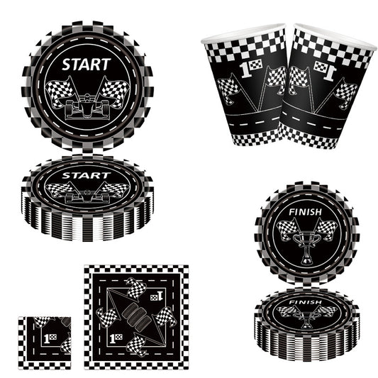 20pcs Checkered Racing Party Tableware Set - Race Car Themed Paper Plates, Napki