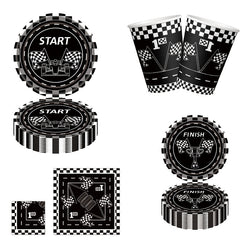 20pcs Checkered Racing Party Tableware Set - Race Car Themed Paper Plates, Napki