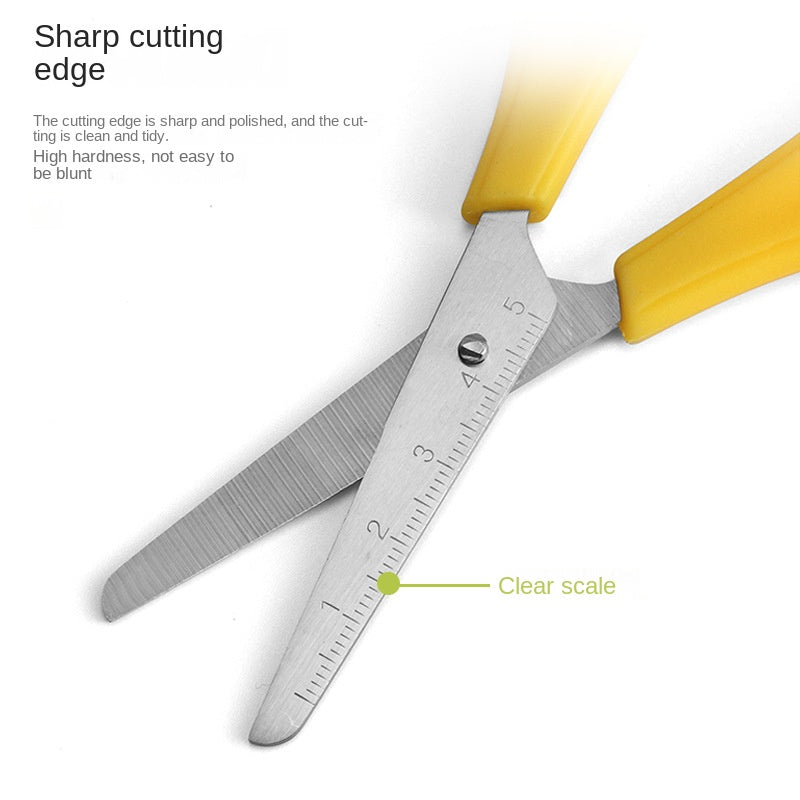Functional Office Scissors with Ruler Scale and Safe Rounded Edge