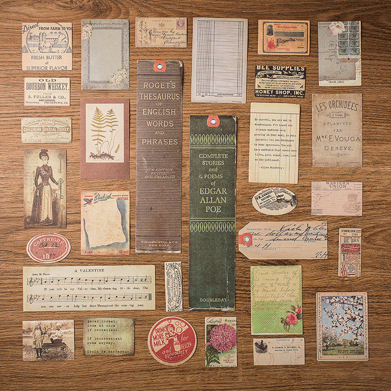 30pcs Dilapidated Elements Stickers for DIY Scrapbooking Arts Crafts