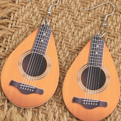 Water Drop Ukulele Pattern Wood Dangle Earrings for Women Girls