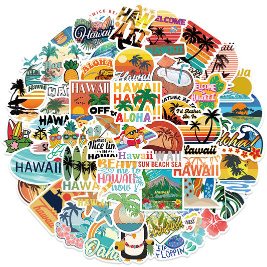 50pcs Hawaii Travel Aesthetics Funny Cartoon Waterproof Stickers For Adults