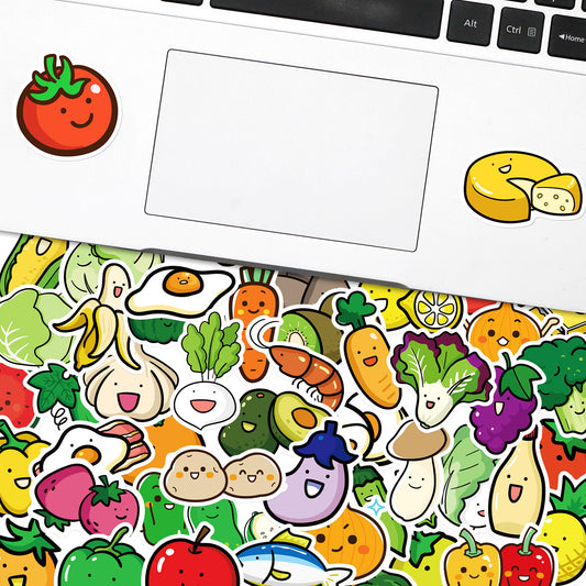 50pcs Fruit Vegetable Vegetarian Diet Doodle Funny Cartoon Stickers Pack