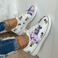 Women's Skull Pattern Sneakers Lace Up Outdoor Shoes Lightweight