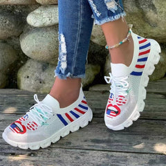 Women's Colorblock Woven Sneakers Lace Up Low Round Toe Lightweight Shoes